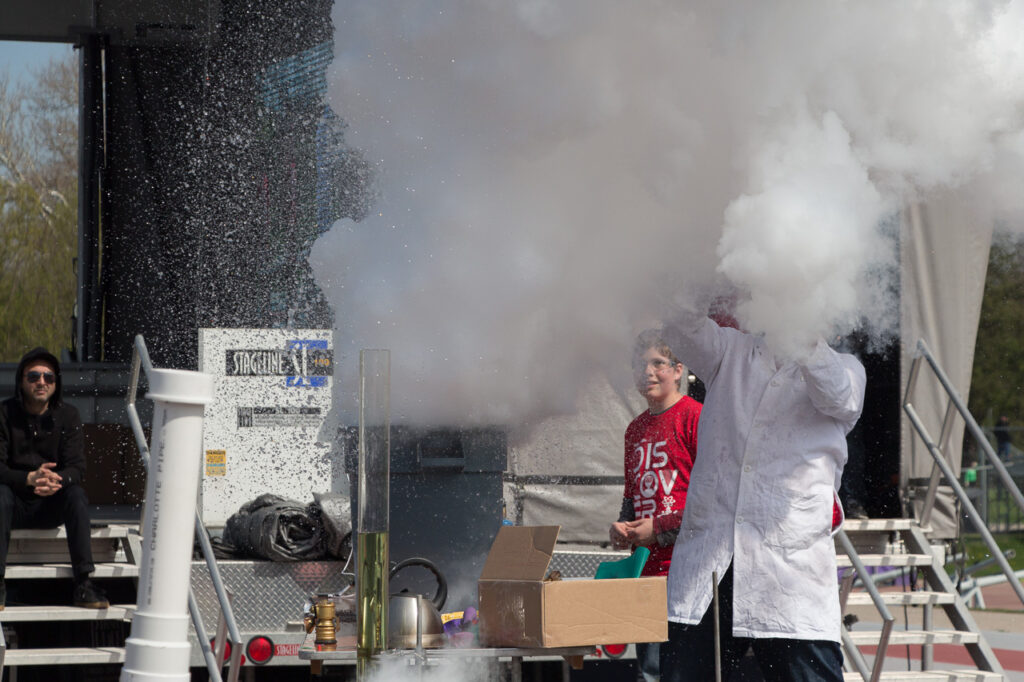 Scientist engulfed in large smoke cloud